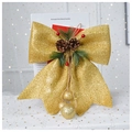 Detailed view of golden glitter bow with pine cones and red berries for Christmas tree - Large-Gold-1Pc