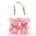 Pink coral fleece towel bears with bows in a gift bag with gold script - Large Handbag (Without Bear)