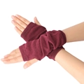 Striped knitted fingerless gloves in dark burgundy finish for kids' cosplay and styling - One Size / Dark Red