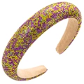 Détail d'un serre-tête rembourré de luxe avec strass violets jaunes et verts - Motif Losange Pavé de Strass (FG1441 - Petit Violet, Vert, Jaune)