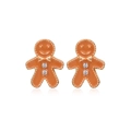 Golden gingerbread man earrings with orange enamel and sparkling rhinestones - Gingerbread Man Stud Earrings