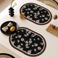 Waterproof leather placemat with floral pattern in elegant oval shape, set of two - Oval / 1 Piece / French Vintage Style-H