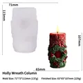 Detail showing dimensions of holly wreath cylinder silicone mold and finished candle - Holly Wreath Cylinder SD-197