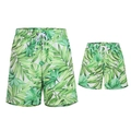 Men and boys tropical green leaf print quick-dry beach shorts in white polyester fabric - Green Leaf Print / 104