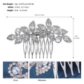 Dimensioni dettagliate e vista dei materiali del pettine da sposa in argento con zirconi - Argento