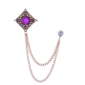 Vintage gold brooch with square purple gemstone, hollow patterns and tassel chains - Purple Gem (Antique Gold Base)