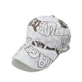 Detailed view of the distressed white baseball cap with brown graffiti-style letters - M (56-58cm) / White