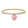 Detail of beaded bracelet with golden beads, white pearls, and pink heart charm pendant - Watermelon Pink