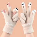 Winter knitted beige gloves with cute paw prints and touchscreen holes for women - Beige