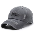 Verwaschene dunkelgraue Baumwoll-Baseballkappe mit Vintage-Rissen und Stickerei-Details - Verstellbar / Grau