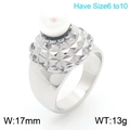 Textured stainless steel ring with white shell pearl, available in sizes 6 to 10 - US 6 / Silver