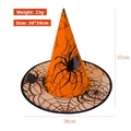 Detailansicht des Halloween-Hexenhuts in Orange mit Spinnennetz und genauen Maßangaben - Einheitsgröße / Orange