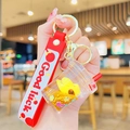 Astronaut liquid sand keychain with yellow milk tea cup and Good Luck strap - Red Milk Tea Cup Quicksand-Ingot