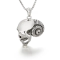Ciondolo teschio di ariete punk in acciaio inossidabile con corna su catena argento - Stile Teschio di Ariete (KP29693-D)