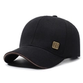 Casquette de baseball noire en coton avec bord marron et plaque en métal carrée - Réglable / Noir avec Bord Marron