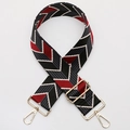 Adjustable woven shoulder strap with black and red chevron pattern and gold metal hooks - No. 524 / Silver