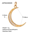 Macro view of 18k gold crescent moon pendant with diamond inlay and detailed dimensions - Stainless Steel CZ Moon Pendant (JDPW240049)