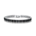 Hip hop tennis bracelet with baguette-cut black zircons and silver folding clasp - White Gold + 2.5*5mm Rectangular Black Stone-17cm