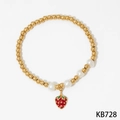 Perlenarmband mit Erdbeer-Anhänger, unregelmäßigen Perlen und goldenen Metallperlen - Gold Erdbeere Perle Armband Stil (KB728)