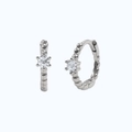 Silver bead style hoop earrings with six-claw set round sparkling gemstones - White Silver