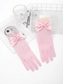 Pink bridal flower girl gloves with satin bow and polka dot mesh lace detail - One Size / Pink