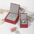 Vintage dark red velvet jewelry set box and ring box with elegant gold trim details - Ring Box 6*6*4cm / Burgundy