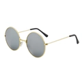 Occhiali da sole rotondi retrò con montatura sottile in metallo dorato e lenti grigie unisex - Montatura Oro + Lenti a Specchio Bianco