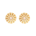 Pendientes dorados en forma de abanico con perla central y acabado pulido fino - 2# Pendientes
