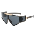 Futuristische matgrijze wielerzonnebril met gouden accenten en donkergrijze glazen - Grijs Frame Grijze Lens