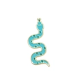Cartoon S-shaped snake enamel brooch in cyan blue with gold trim for New Year - Teal Blue Spotted Snake
