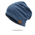 Gorro de punto azul con parche de cuero F&S y forro cálido de doble capa - Azul Denim