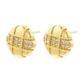 Elegant gold-plated square earrings with quilted pattern and clear cubic zirconia stones - Lattice Pattern With Zirconia (VE1414) / Gold
