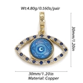 Detail view of gold evil eye pendant with blue rhinestones, 30mm size and copper material - YSN034-04 (Colorful Zirconia Heart Eye)