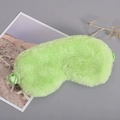 Light green plush sleep mask with soft faux fur texture and elastic silk strap - Green