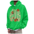 Green fleece hoodie for men and women featuring Halloween rib and pumpkin graphic print - S / Top (48) / Green