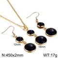 Edelstahl-Schmuckset in Gold mit schwarzen facettierten Edelsteinanhängern und Ohrringen - Schwarz (KS217526-Z)