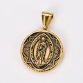 18k vergulde roestvrijstalen Maria-medaillon hanger in ronde, gouden kleurafwerking - Maagd Maria (Hanger Goud Stijl 2)