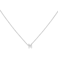 Detailed view of silver capital letter M pendant on a delicate minimalist chain - Steel M