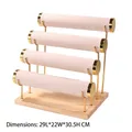 4-tier pink velvet jewelry display stand with gold metal bars and solid wood base - Four Layer Gold Bangle Stand-Beige Velvet