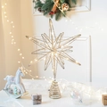 Golden 3D glitter star Christmas tree topper with warm LED lights and spring base - 3D Hexagonal Star Champagne