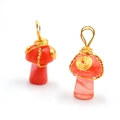 Pendentif champignon en agate rouge fait main avec fil doré et style de forêt - Rouge Pastèque Ton Or