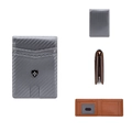 Men's slim carbon fiber wallet in dark grey with brown leather interior and RFID slots - Gray