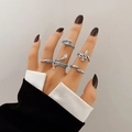 5-piece vintage silver snake and scorpion ring set with adjustable open design on model - Snake And Scorpion Combination Style (XT-13815)