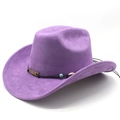 Detail of purple faux suede cowboy hat featuring bohemian shell and turquoise bead trim - M (56-58cm) / Taro Purple (KK-058)