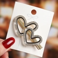 Detail of Korean double heart hair clip with black enamel and white crystals - No.11 Rhinestone Double Heart Hair Clip