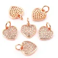 Rose gold heart pendants with micro-pave white zircon stones and circular bale loops - Heart Type C / Rose Gold