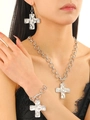 Silver snail swirl cross jewelry set with necklace, bracelet and earrings on model - Silver Earrings+Necklace+Bracelet (Wrinkled Cross)
