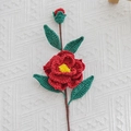 Handmade red crochet camellia flower bouquet with green leaves and yellow stamens - Camellia Red