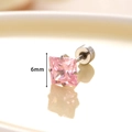 Pendiente de tuerca cuadrado de circón rosa de 6mm y acero de titanio para cartílago - Rosa (A189-2#) / Pieza Única