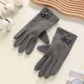 Gants thermiques gris foncé pour femmes avec nœud élégant et doublure chaude - Papillon à Chevrons - Poil de Lapin Gris